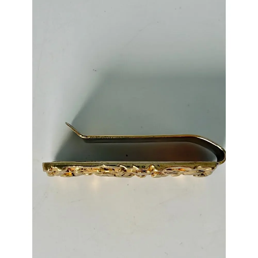 Gold Tone Nugget Brass Money Clip Textured Metal Vintage Design 1.75